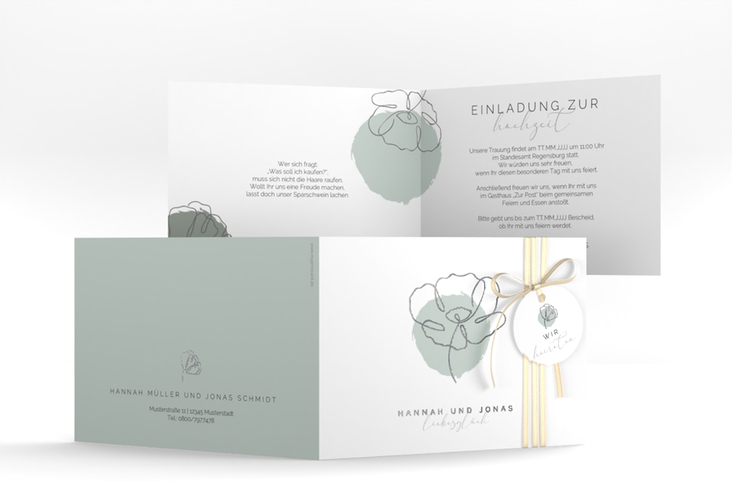 Hochzeitseinladung Flowerline A6 Klappkarte quer silber