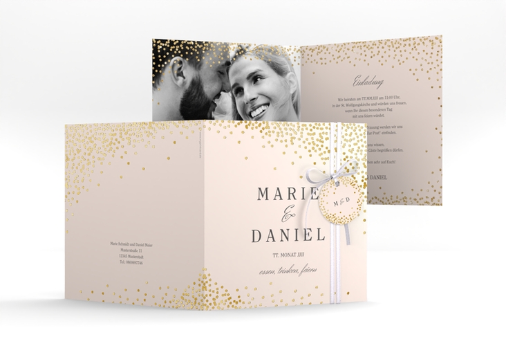 Hochzeitseinladung Glitter quadr. Klappkarte rosa gold