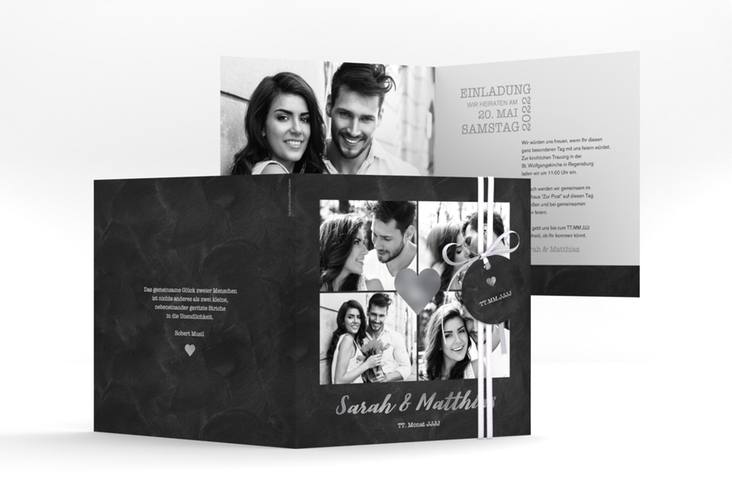 Hochzeitseinladung Sparkly quadr. Klappkarte grau silber