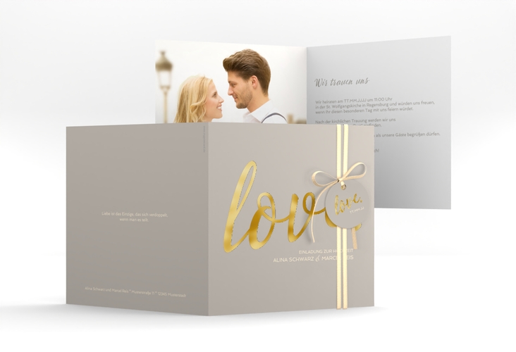 Hochzeitseinladung Glam quadr. Klappkarte grau gold