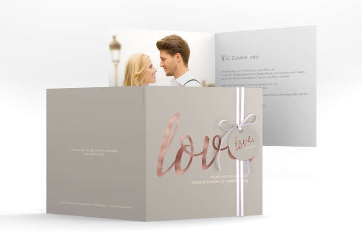 Hochzeitseinladung Glam quadr. Klappkarte grau rosegold