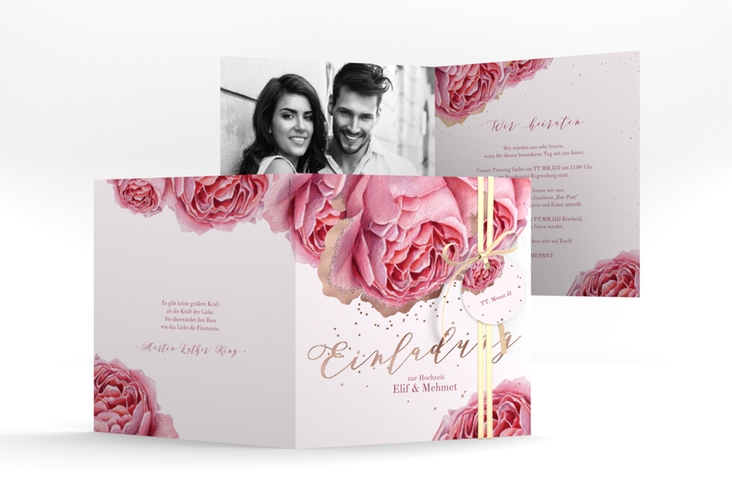 Hochzeitseinladung Cherie quadr. Klappkarte gold rosegold