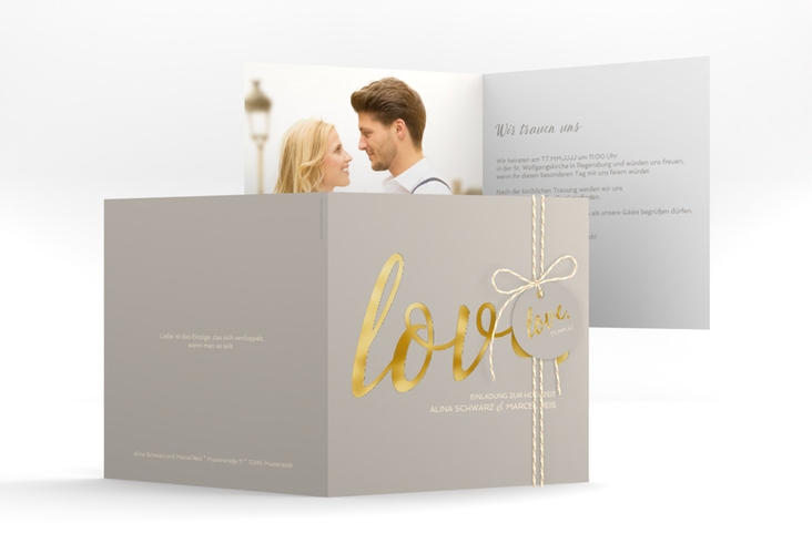 Hochzeitseinladung Glam quadr. Klappkarte grau gold