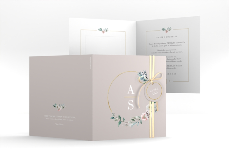 Hochzeitseinladung Symphonie quadr. Klappkarte rosa gold
