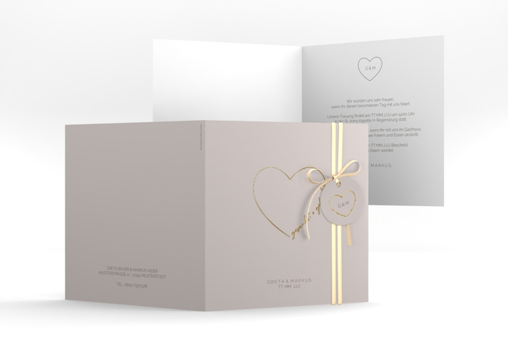 Hochzeitseinladung Lebenstraum quadr. Klappkarte grau gold