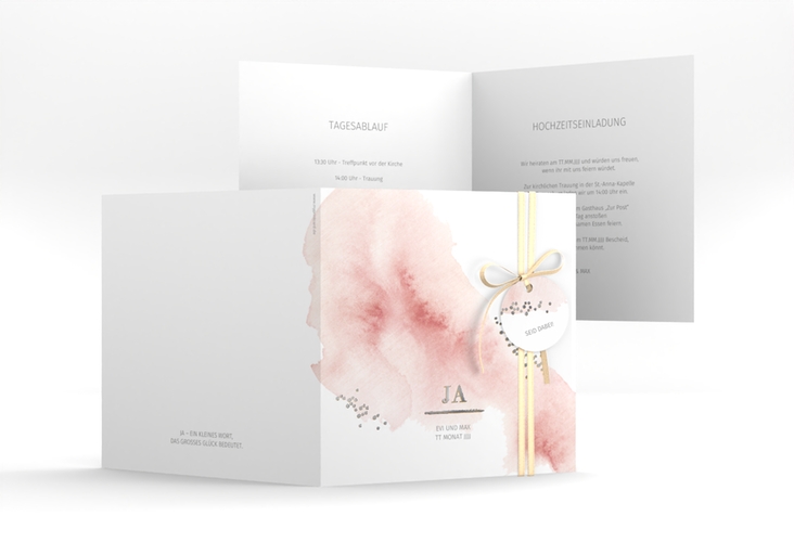 Hochzeitseinladung Pastell quadr. Klappkarte rosa silber