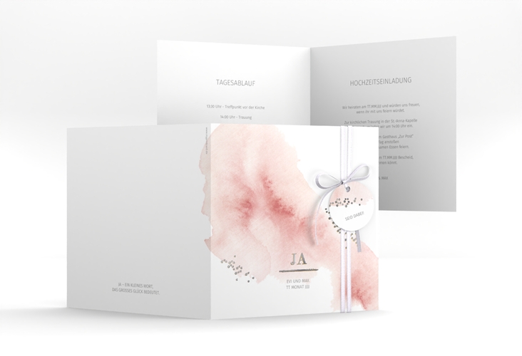 Hochzeitseinladung Pastell quadr. Klappkarte rosa silber