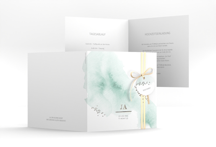 Hochzeitseinladung Pastell quadr. Klappkarte mint silber