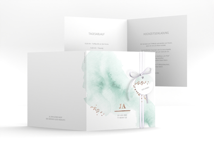 Hochzeitseinladung Pastell quadr. Klappkarte mint rosegold