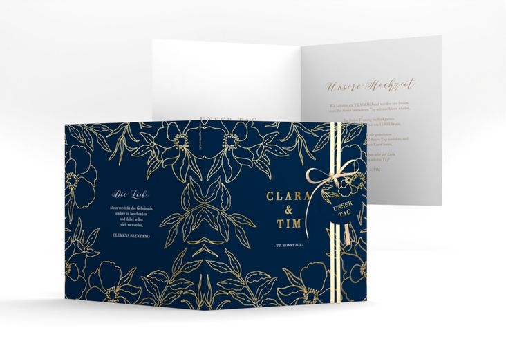 Hochzeitseinladung Contour quadr. Klappkarte blau gold
