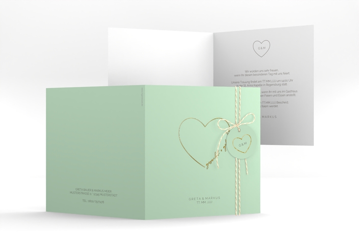 Hochzeitseinladung Lebenstraum quadr. Klappkarte mint gold