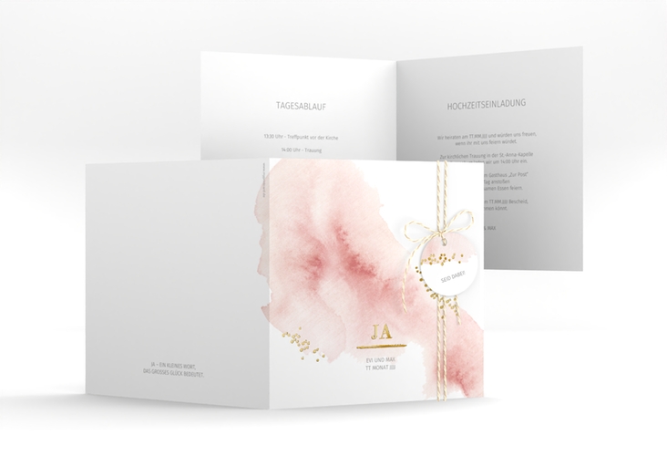 Hochzeitseinladung Pastell quadr. Klappkarte rosa gold