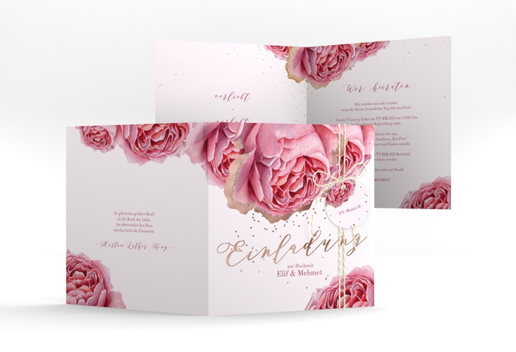Hochzeitseinladung Cherie quadr. Klappkarte gold rosegold