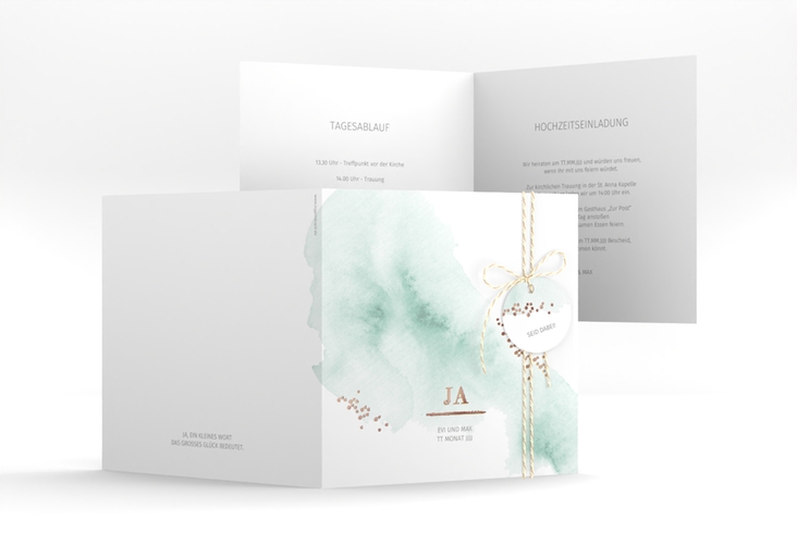Hochzeitseinladung Pastell quadr. Klappkarte mint rosegold