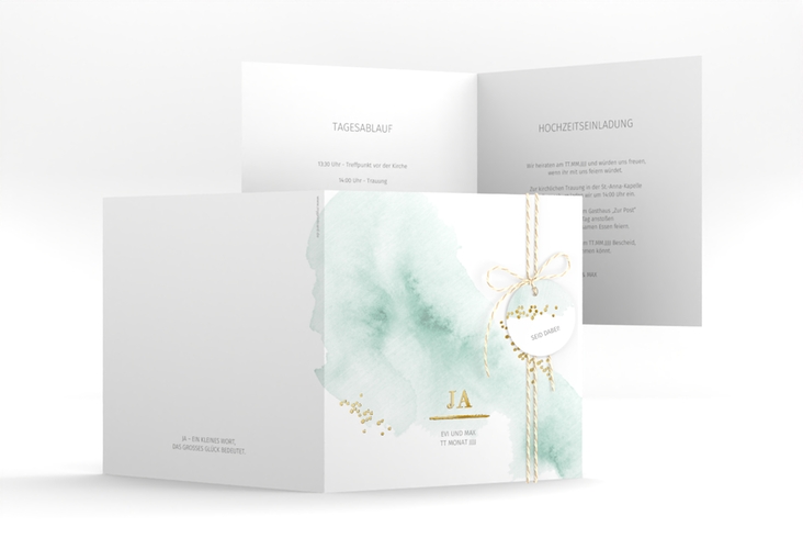 Hochzeitseinladung Pastell quadr. Klappkarte mint gold