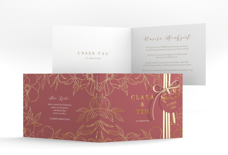 Hochzeitseinladung Contour A6 Klappkarte quer gold
