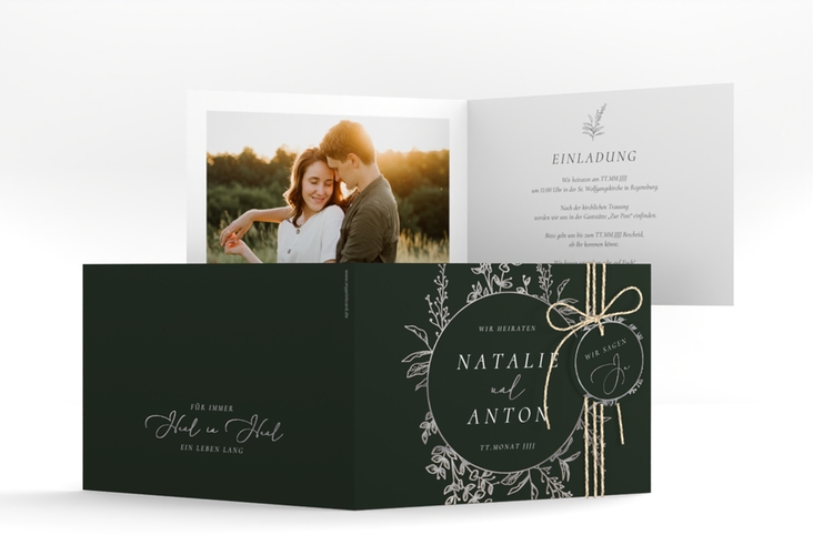 Hochzeitseinladung Herbs A6 Klappkarte quer silber