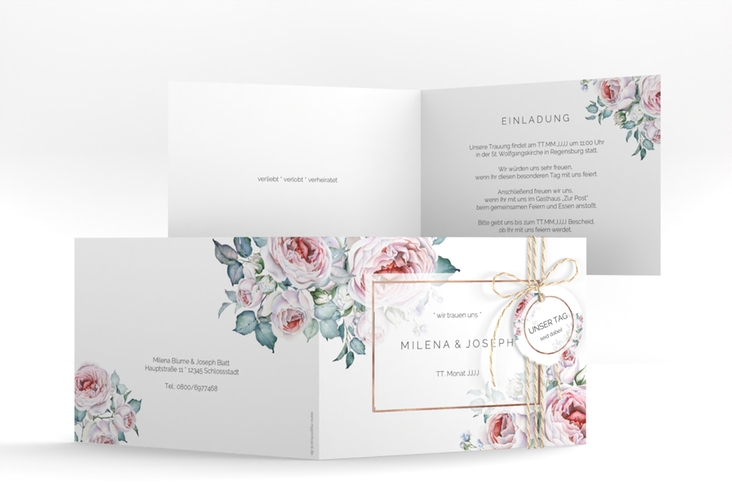 Hochzeitseinladung Embrace A6 Klappkarte quer rosegold