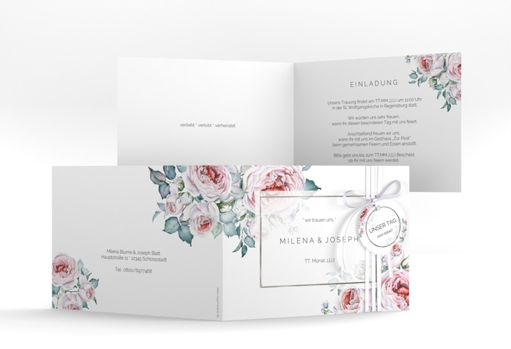 Hochzeitseinladung Embrace A6 Klappkarte quer silber