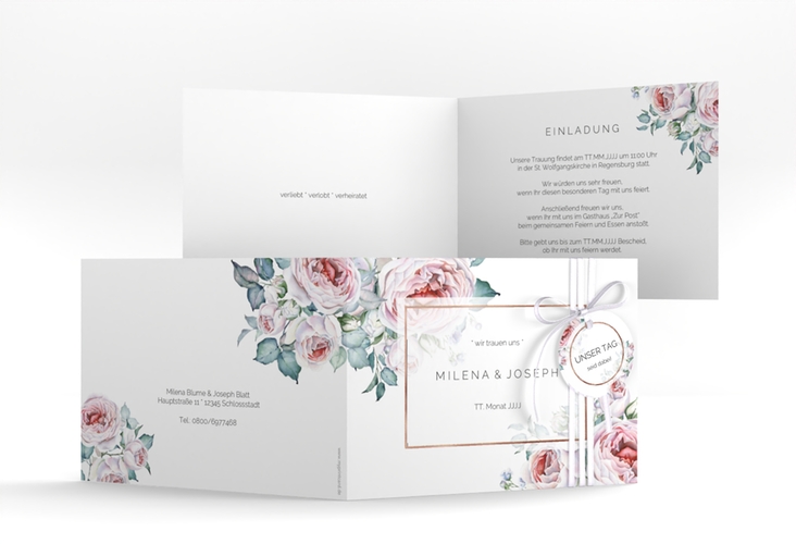 Hochzeitseinladung Embrace A6 Klappkarte quer rosegold