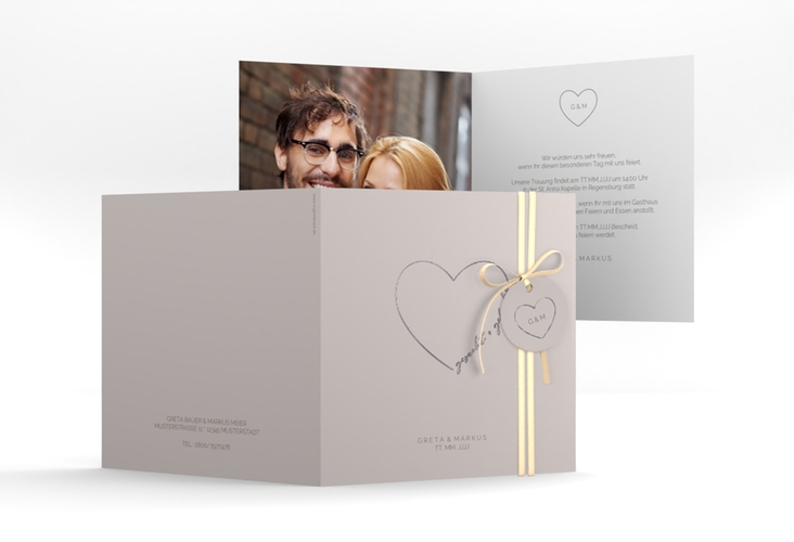 Hochzeitseinladung Lebenstraum quadr. Klappkarte grau silber