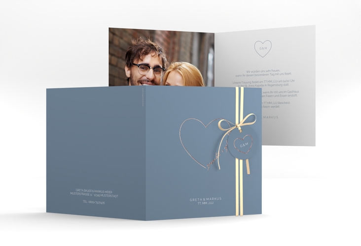 Hochzeitseinladung Lebenstraum quadr. Klappkarte blau rosegold