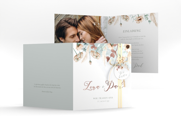 Hochzeitseinladung Anemone quadr. Klappkarte mint rosegold