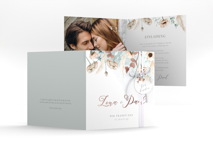 Hochzeitseinladung Anemone quadr. Klappkarte mint rosegold