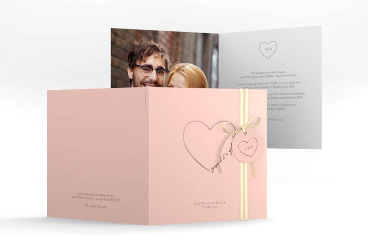 Hochzeitseinladung Lebenstraum quadr. Klappkarte rosa rosegold