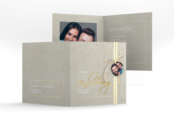 Hochzeitseinladung Simple Line quadr. Klappkarte grau gold
