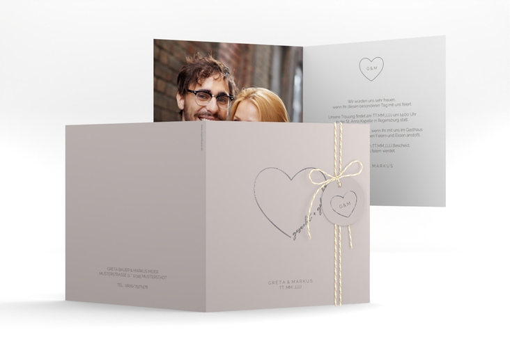 Hochzeitseinladung Lebenstraum quadr. Klappkarte grau silber