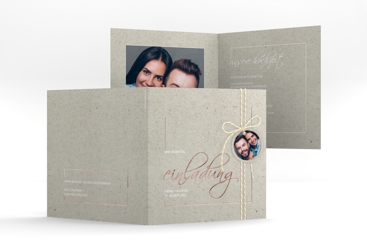 Hochzeitseinladung Simple Line quadr. Klappkarte grau rosegold