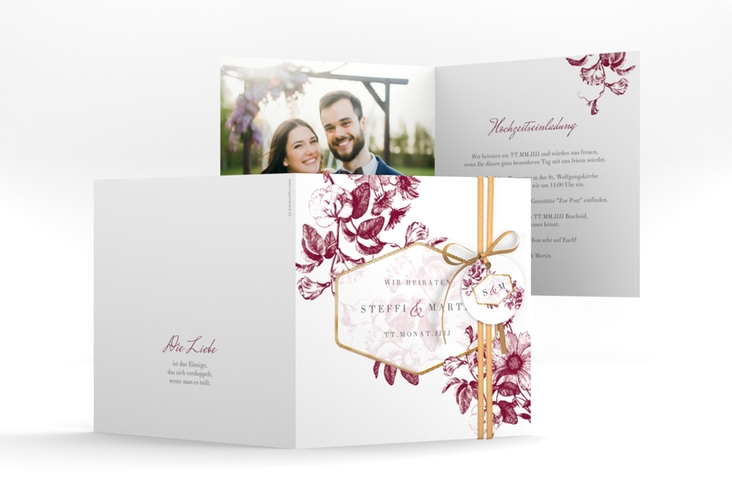 Hochzeitseinladung Magnificent quadr. Klappkarte rot gold
