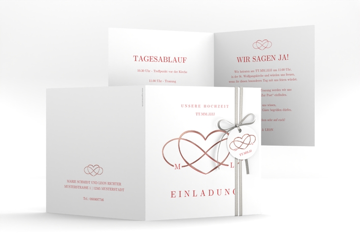 Hochzeitseinladung Infinity quadr. Klappkarte rot rosegold
