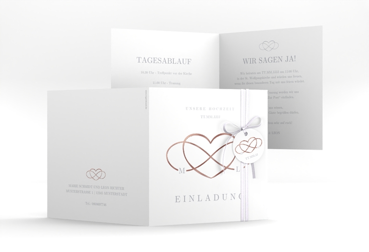 Hochzeitseinladung Infinity quadr. Klappkarte grau rosegold