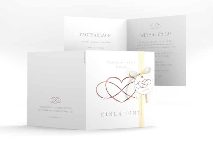 Hochzeitseinladung Infinity quadr. Klappkarte grau rosegold