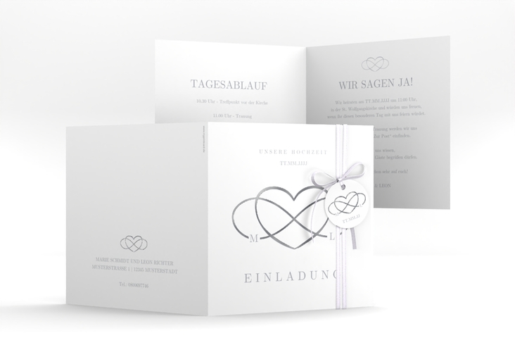 Hochzeitseinladung Infinity quadr. Klappkarte grau silber