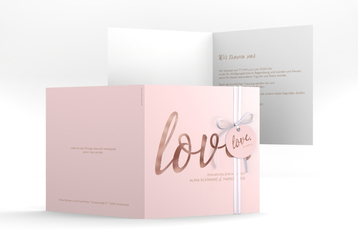 Hochzeitseinladung Glam quadr. Klappkarte rosa rosegold