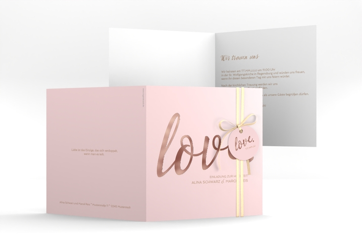 Hochzeitseinladung Glam quadr. Klappkarte rosa rosegold