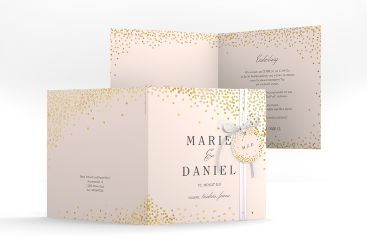 Hochzeitseinladung Glitter quadr. Klappkarte rosa gold