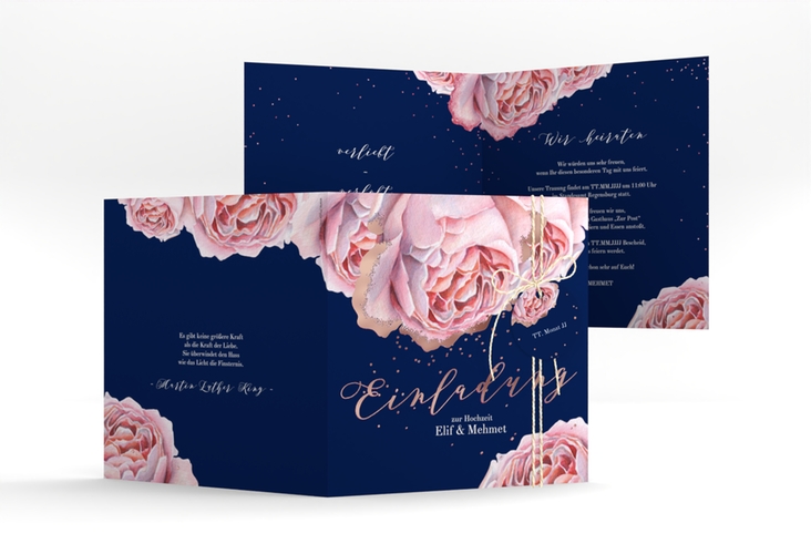 Hochzeitseinladung Cherie quadr. Klappkarte rosa rosegold