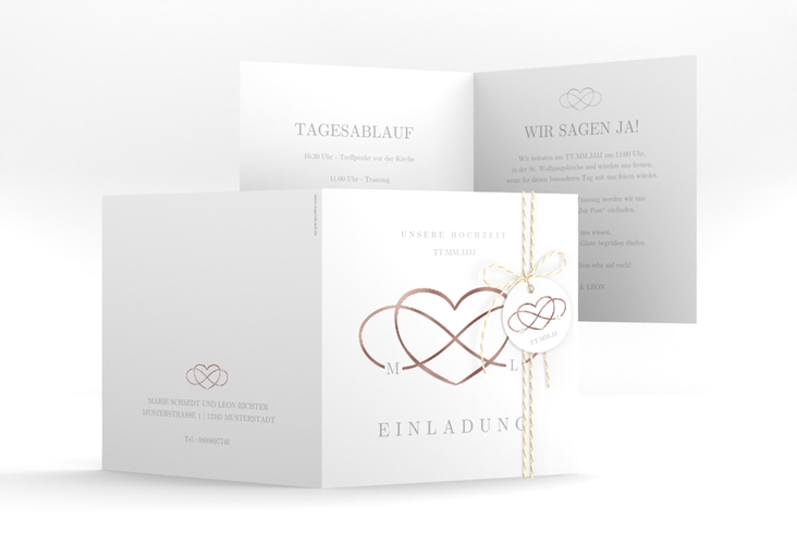 Hochzeitseinladung Infinity quadr. Klappkarte grau rosegold