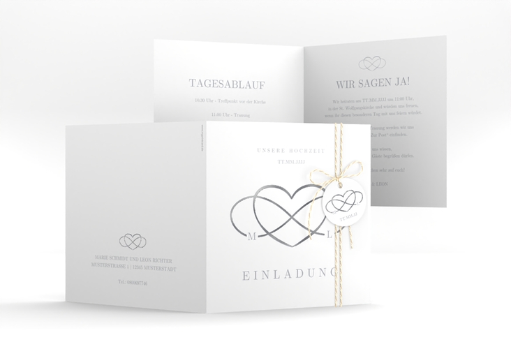 Hochzeitseinladung Infinity quadr. Klappkarte grau silber