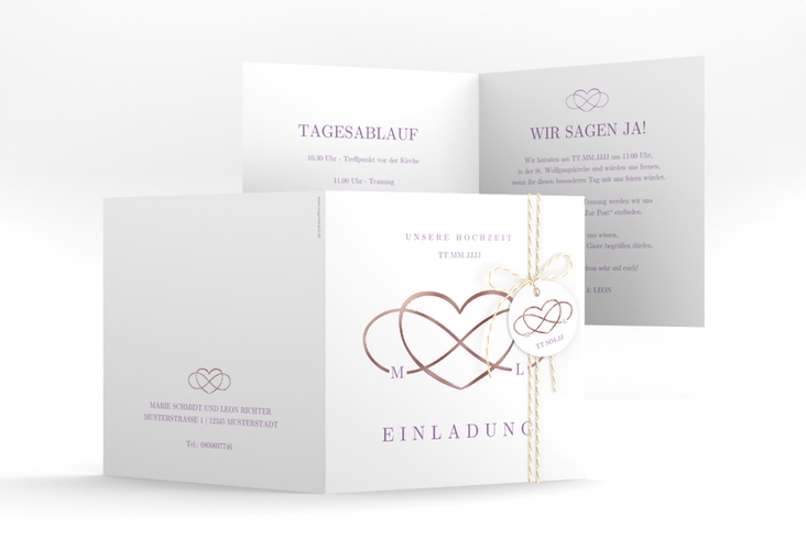 Hochzeitseinladung Infinity quadr. Klappkarte lila rosegold