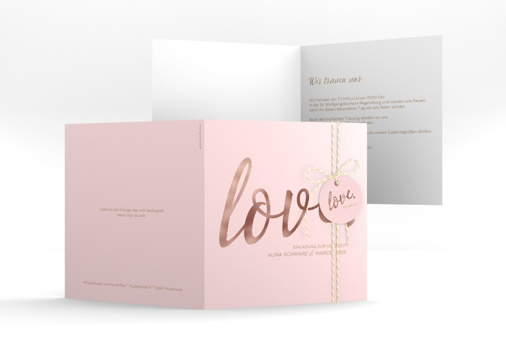 Hochzeitseinladung Glam quadr. Klappkarte rosa rosegold