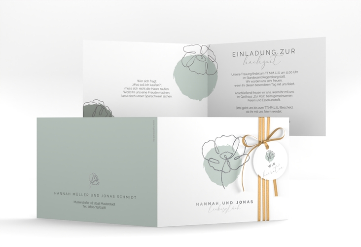 Hochzeitseinladung Flowerline A6 Klappkarte quer silber