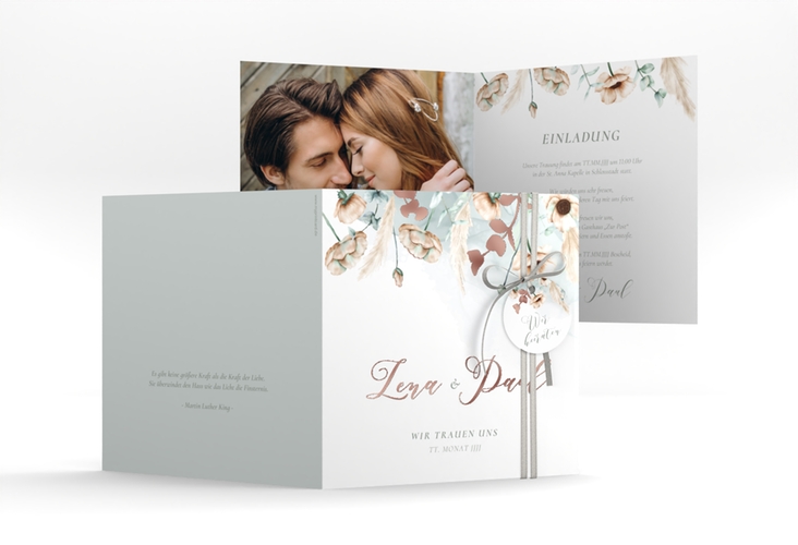 Hochzeitseinladung Anemone quadr. Klappkarte mint rosegold