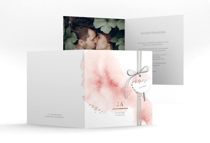 Hochzeitseinladung Pastell quadr. Klappkarte rosa rosegold