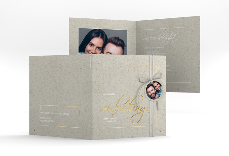 Hochzeitseinladung Simple Line quadr. Klappkarte grau gold