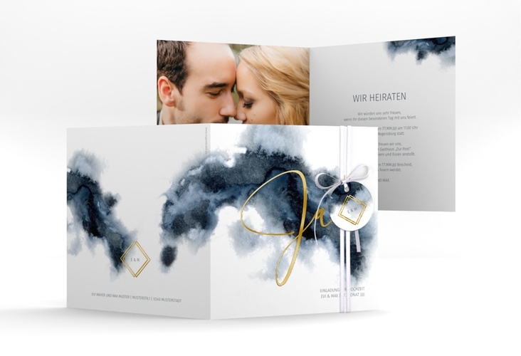 Hochzeitseinladung Aquarellic quadr. Klappkarte weiss gold
